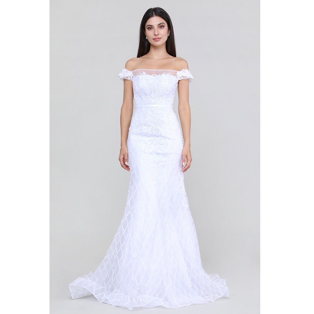 🆕NWT WHITE WEDDING Off the Shoulder Mermaid Gown